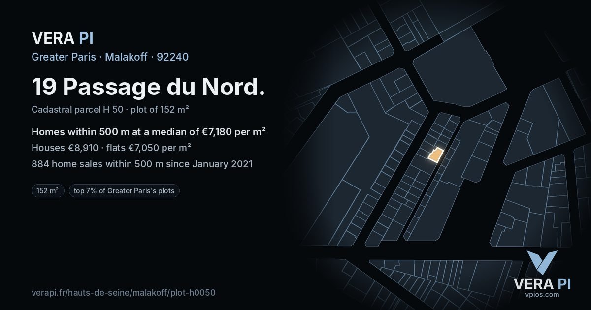 19 Passage du Nord, Malakoff at night – the plot lit, the parcels around coloured by the prices near them