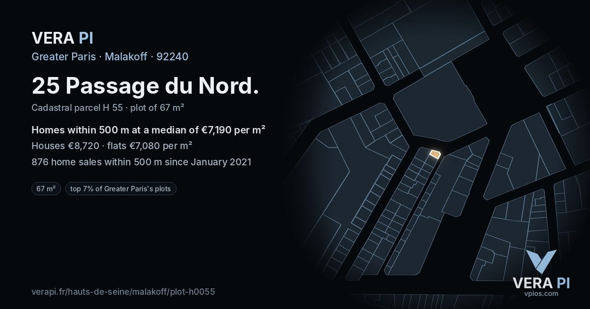 25 Passage du Nord, Malakoff at night – the plot lit, the parcels around coloured by the prices near them