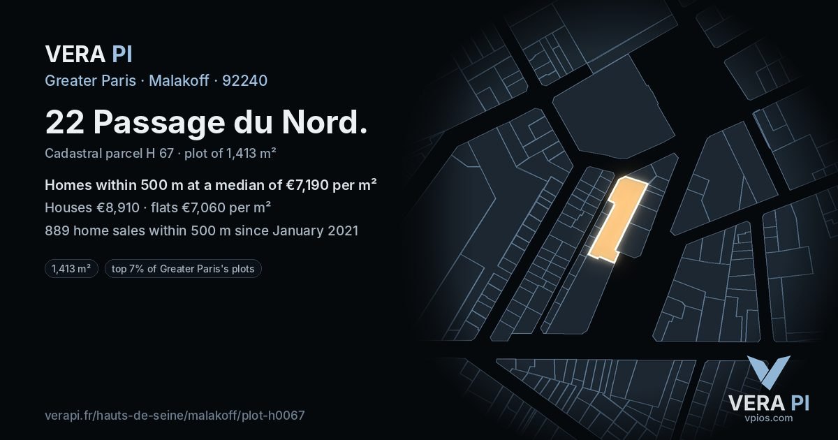 22 Passage du Nord, Malakoff at night – the plot lit, the parcels around coloured by the prices near them