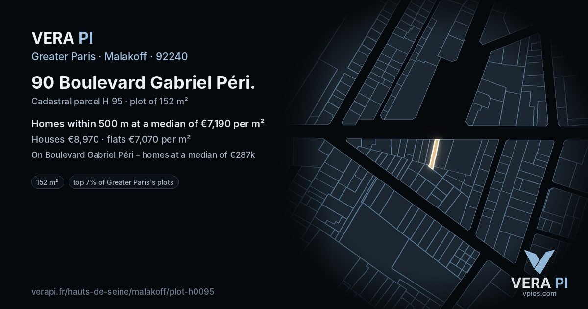 90 Boulevard Gabriel Péri, Malakoff at night – the plot lit, the parcels around coloured by the prices near them