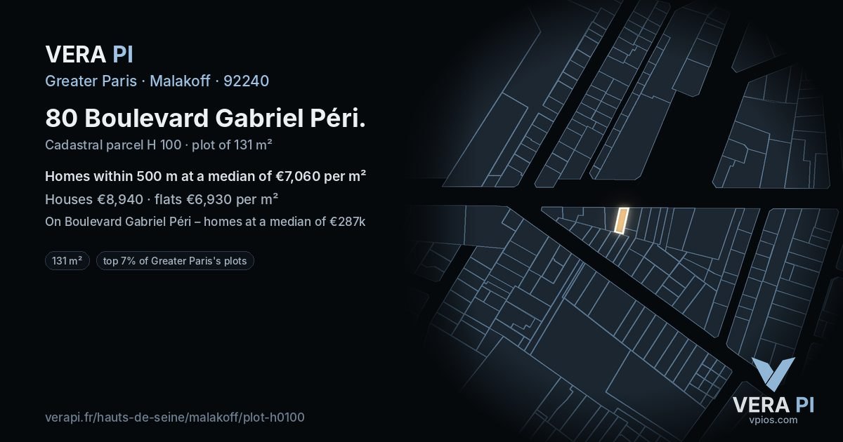 80 Boulevard Gabriel Péri, Malakoff at night – the plot lit, the parcels around coloured by the prices near them
