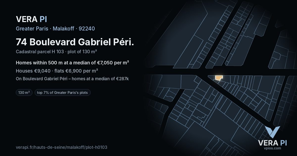 74 Boulevard Gabriel Péri, Malakoff at night – the plot lit, the parcels around coloured by the prices near them