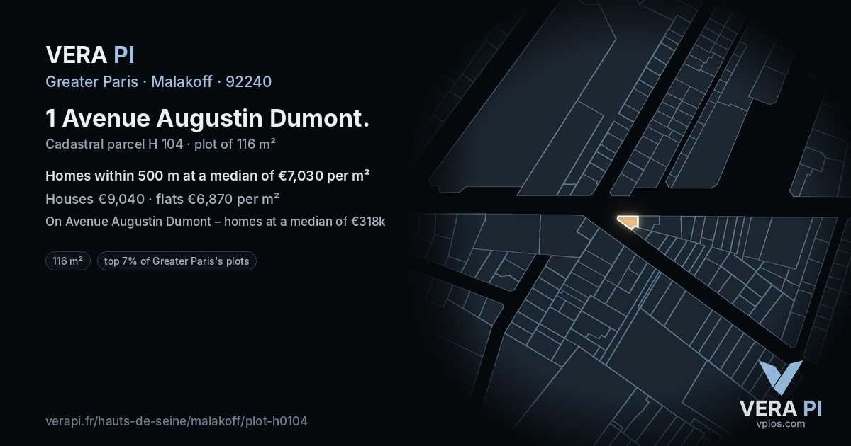 1 Avenue Augustin Dumont, Malakoff at night – the plot lit, the parcels around coloured by the prices near them