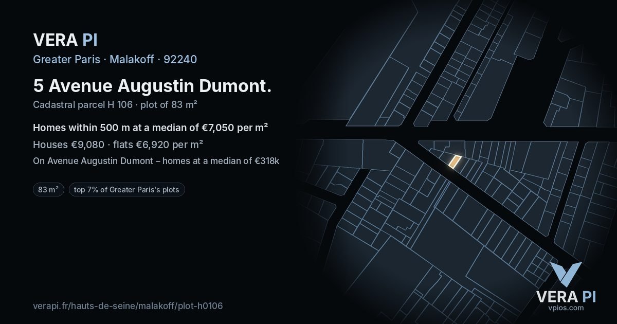 5 Avenue Augustin Dumont, Malakoff at night – the plot lit, the parcels around coloured by the prices near them