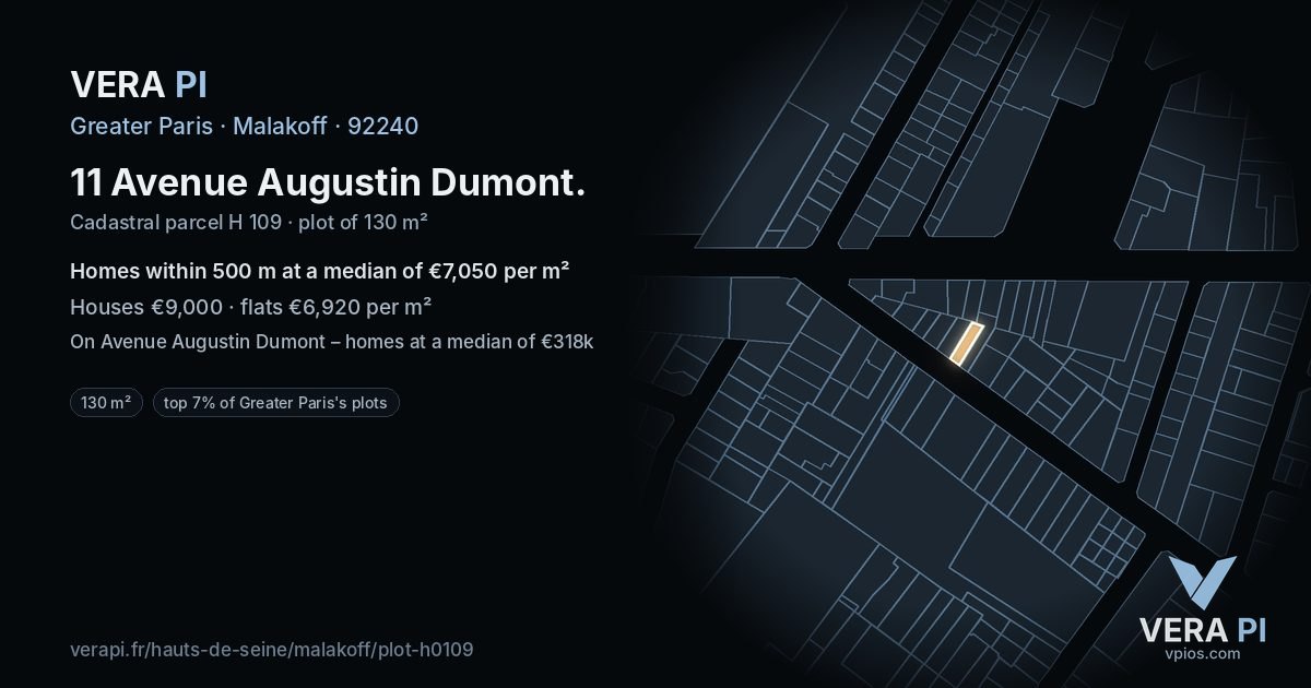 11 Avenue Augustin Dumont, Malakoff at night – the plot lit, the parcels around coloured by the prices near them