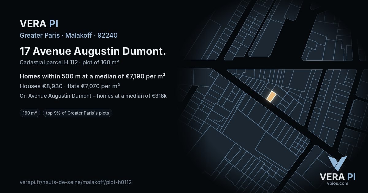 17 Avenue Augustin Dumont, Malakoff at night – the plot lit, the parcels around coloured by the prices near them