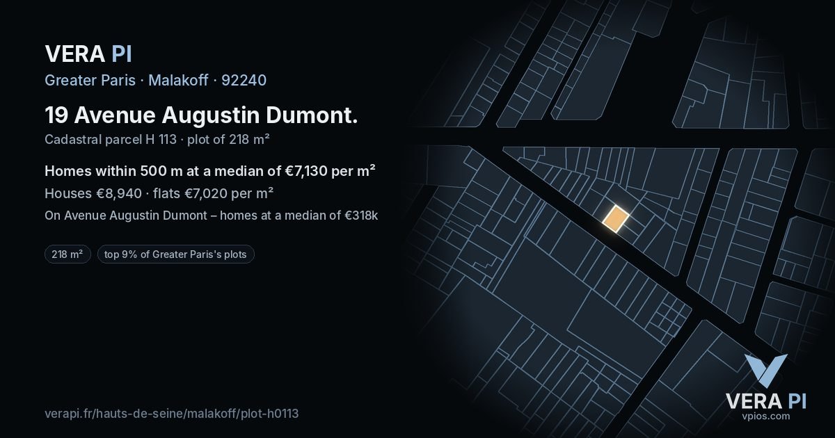 19 Avenue Augustin Dumont, Malakoff at night – the plot lit, the parcels around coloured by the prices near them