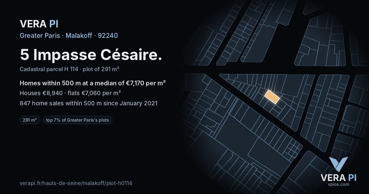 5 Impasse Césaire, Malakoff at night – the plot lit, the parcels around coloured by the prices near them