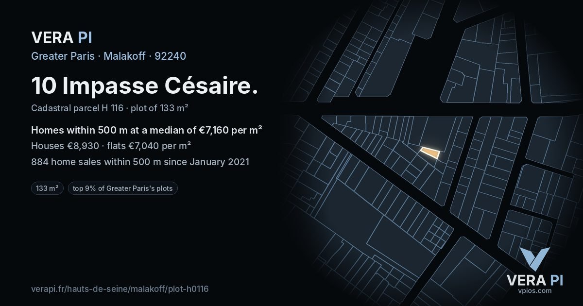 10 Impasse Césaire, Malakoff at night – the plot lit, the parcels around coloured by the prices near them