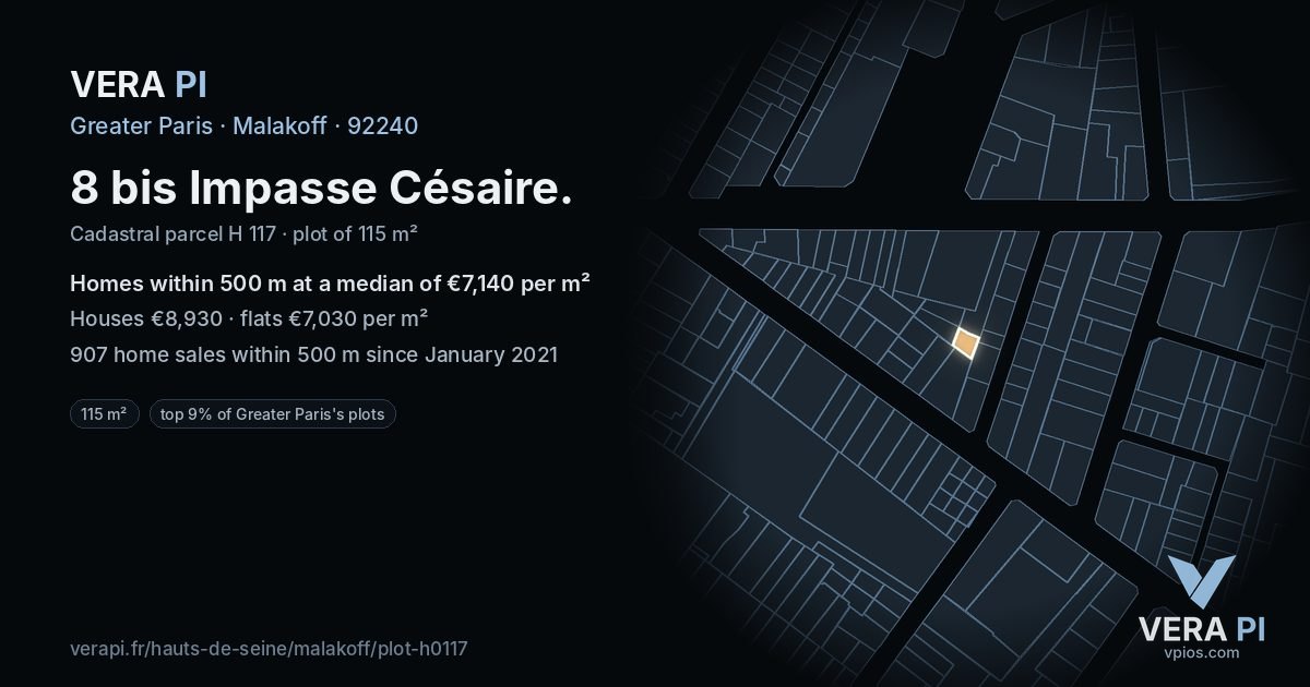 8 bis Impasse Césaire, Malakoff at night – the plot lit, the parcels around coloured by the prices near them