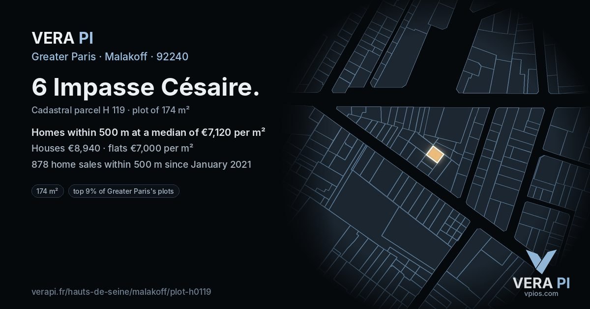 6 Impasse Césaire, Malakoff at night – the plot lit, the parcels around coloured by the prices near them