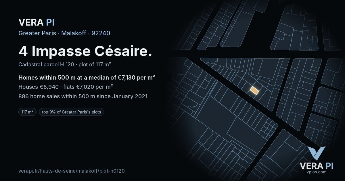 4 Impasse Césaire, Malakoff at night – the plot lit, the parcels around coloured by the prices near them