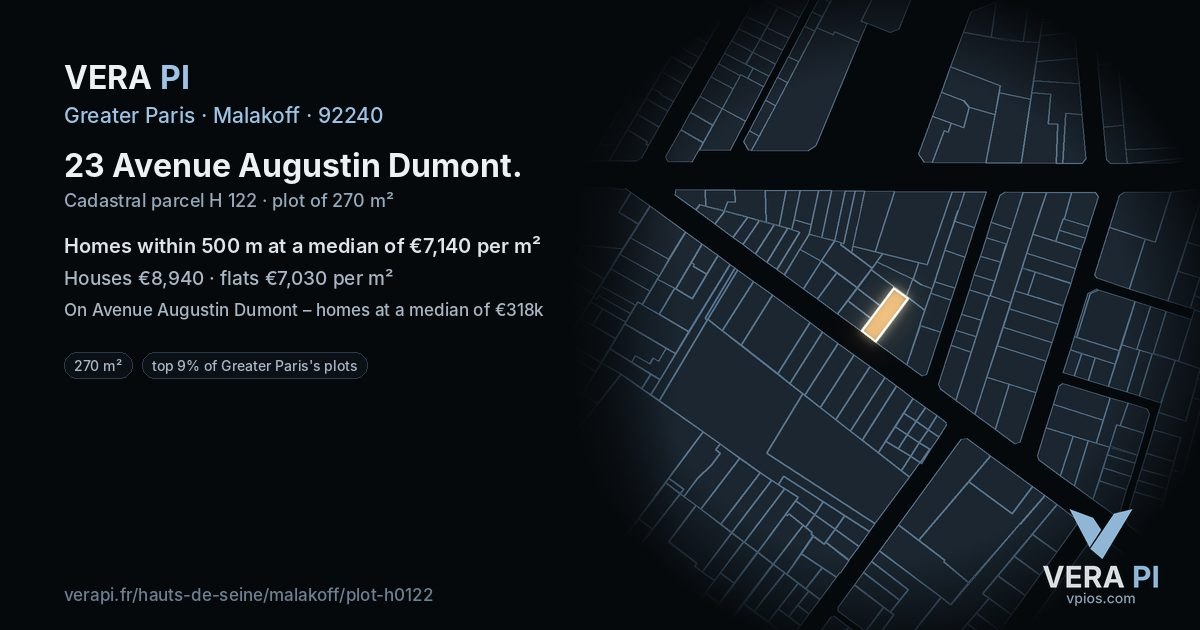 23 Avenue Augustin Dumont, Malakoff at night – the plot lit, the parcels around coloured by the prices near them