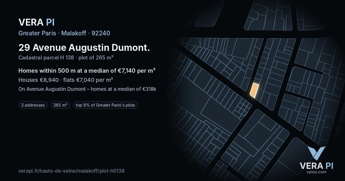 29 Avenue Augustin Dumont, Malakoff at night – the plot lit, the parcels around coloured by the prices near them