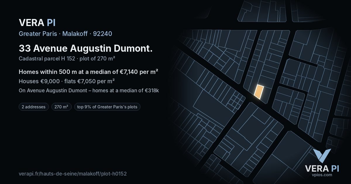 33 Avenue Augustin Dumont, Malakoff at night – the plot lit, the parcels around coloured by the prices near them