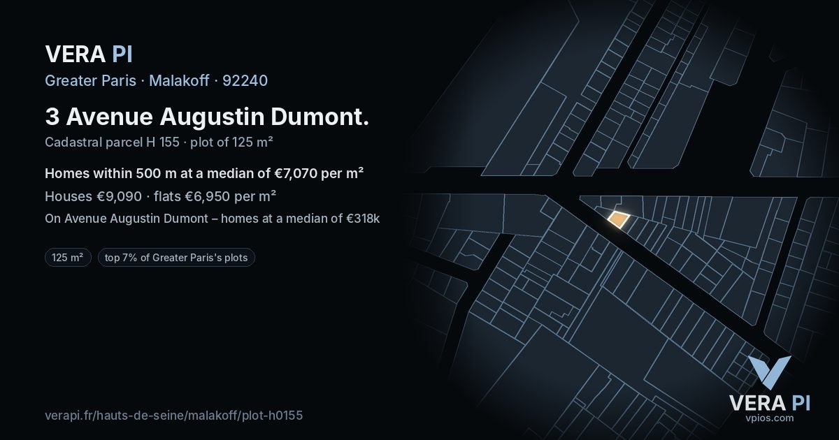 3 Avenue Augustin Dumont, Malakoff at night – the plot lit, the parcels around coloured by the prices near them