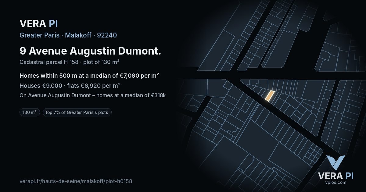9 Avenue Augustin Dumont, Malakoff at night – the plot lit, the parcels around coloured by the prices near them