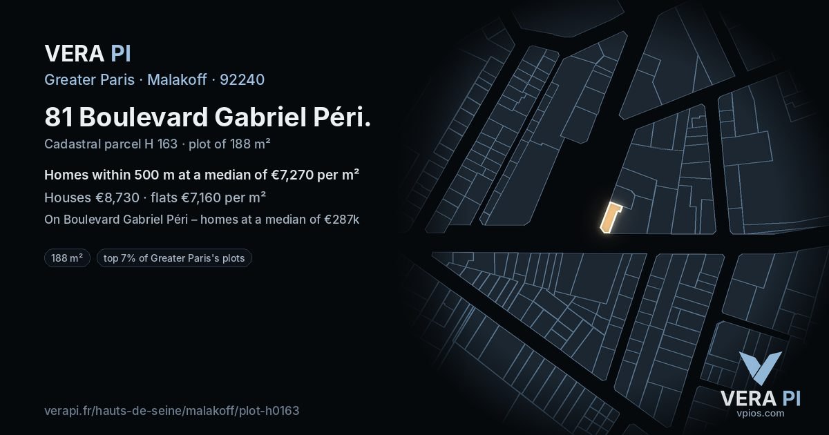 81 Boulevard Gabriel Péri, Malakoff at night – the plot lit, the parcels around coloured by the prices near them