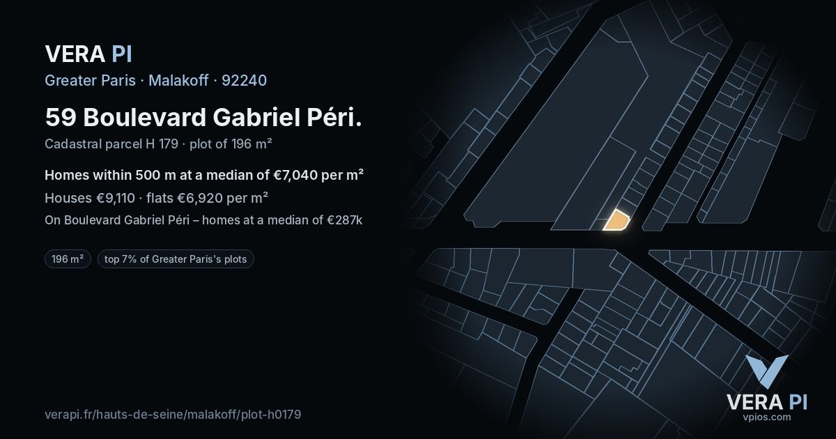 59 Boulevard Gabriel Péri, Malakoff at night – the plot lit, the parcels around coloured by the prices near them