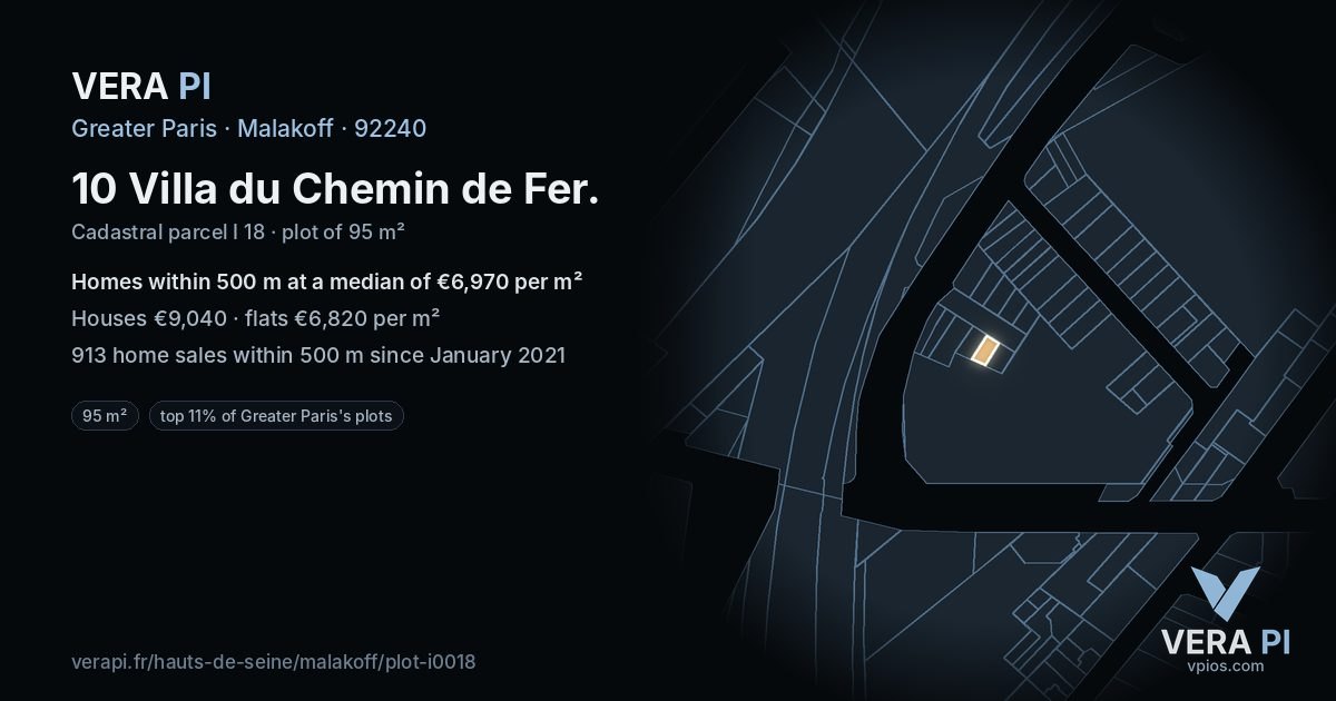 10 Villa du Chemin de Fer, Malakoff at night – the plot lit, the parcels around coloured by the prices near them