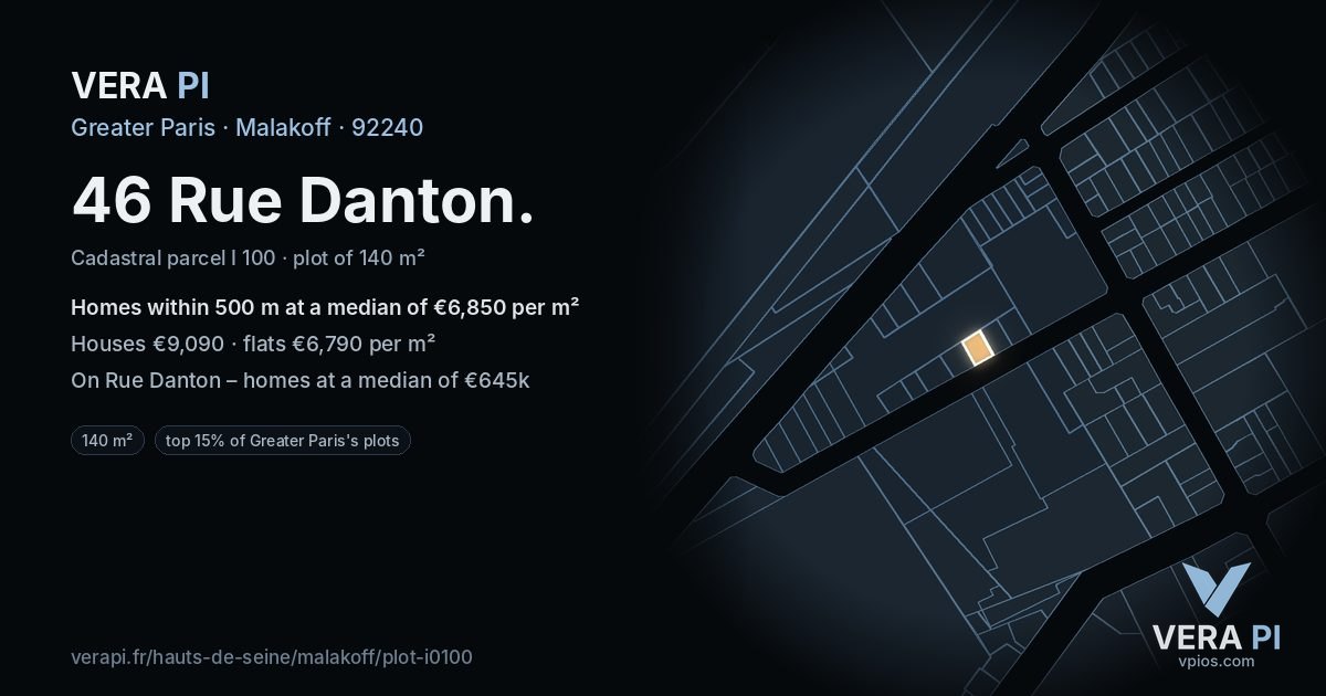 46 Rue Danton, Malakoff at night – the plot lit, the parcels around coloured by the prices near them