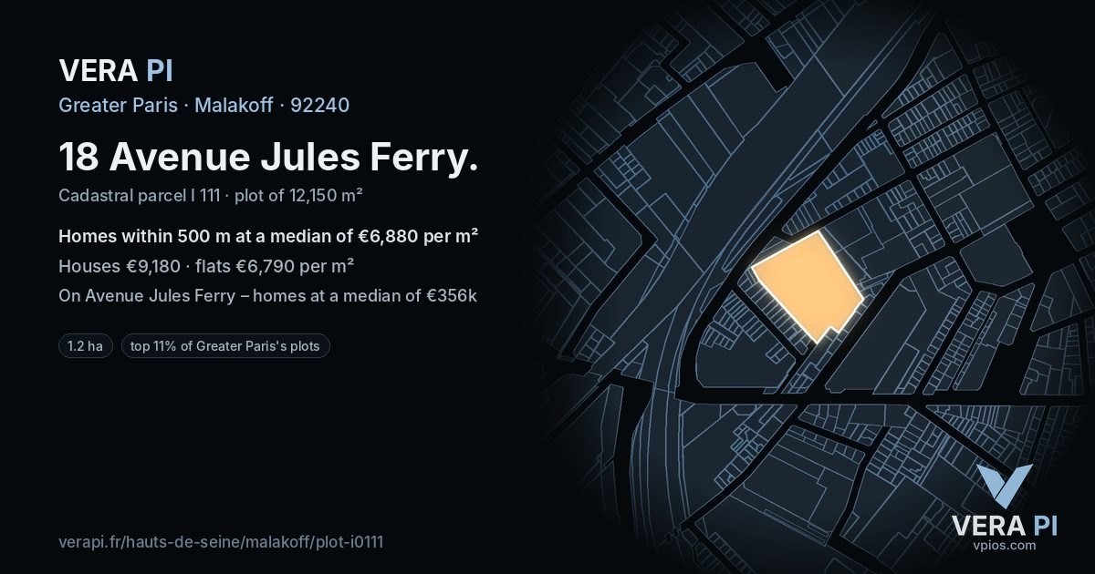 18 Avenue Jules Ferry, Malakoff at night – the plot lit, the parcels around coloured by the prices near them
