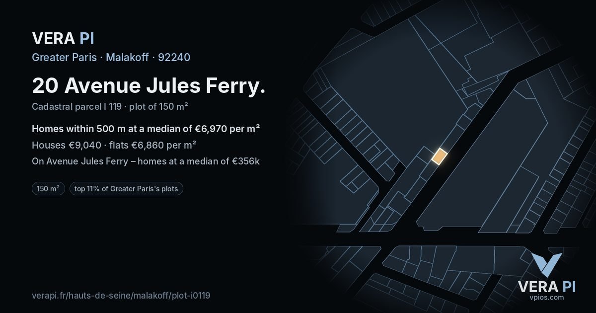 20 Avenue Jules Ferry, Malakoff at night – the plot lit, the parcels around coloured by the prices near them