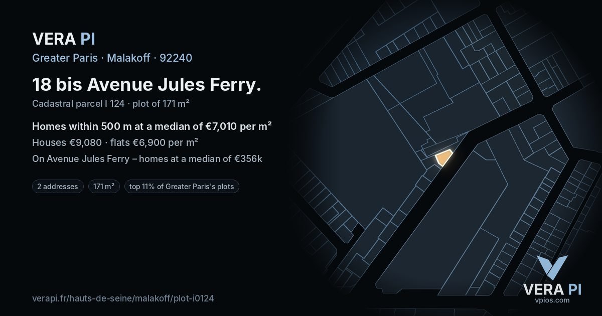 18 bis Avenue Jules Ferry, Malakoff at night – the plot lit, the parcels around coloured by the prices near them