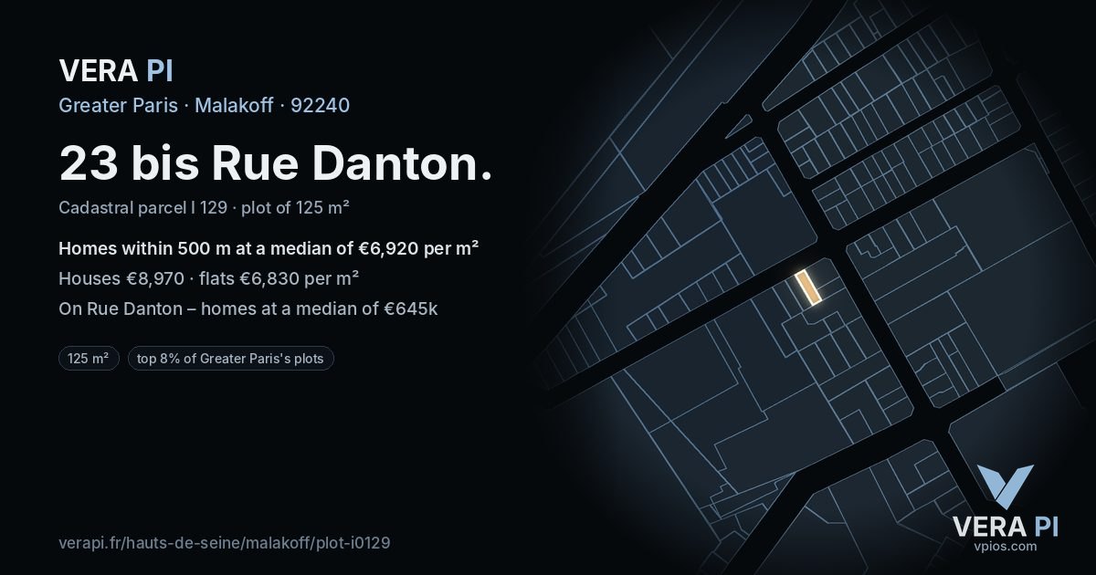 23 bis Rue Danton, Malakoff at night – the plot lit, the parcels around coloured by the prices near them