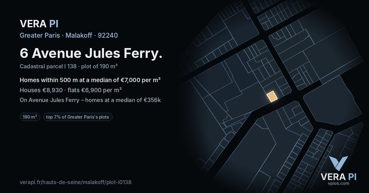 6 Avenue Jules Ferry, Malakoff at night – the plot lit, the parcels around coloured by the prices near them