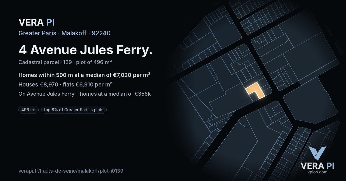 4 Avenue Jules Ferry, Malakoff at night – the plot lit, the parcels around coloured by the prices near them