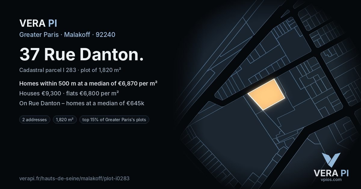 37 Rue Danton, Malakoff at night – the plot lit, the parcels around coloured by the prices near them