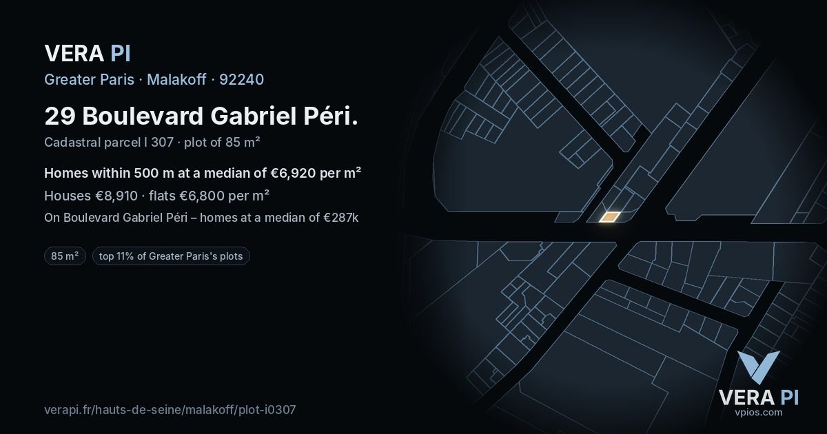 29 Boulevard Gabriel Péri, Malakoff at night – the plot lit, the parcels around coloured by the prices near them