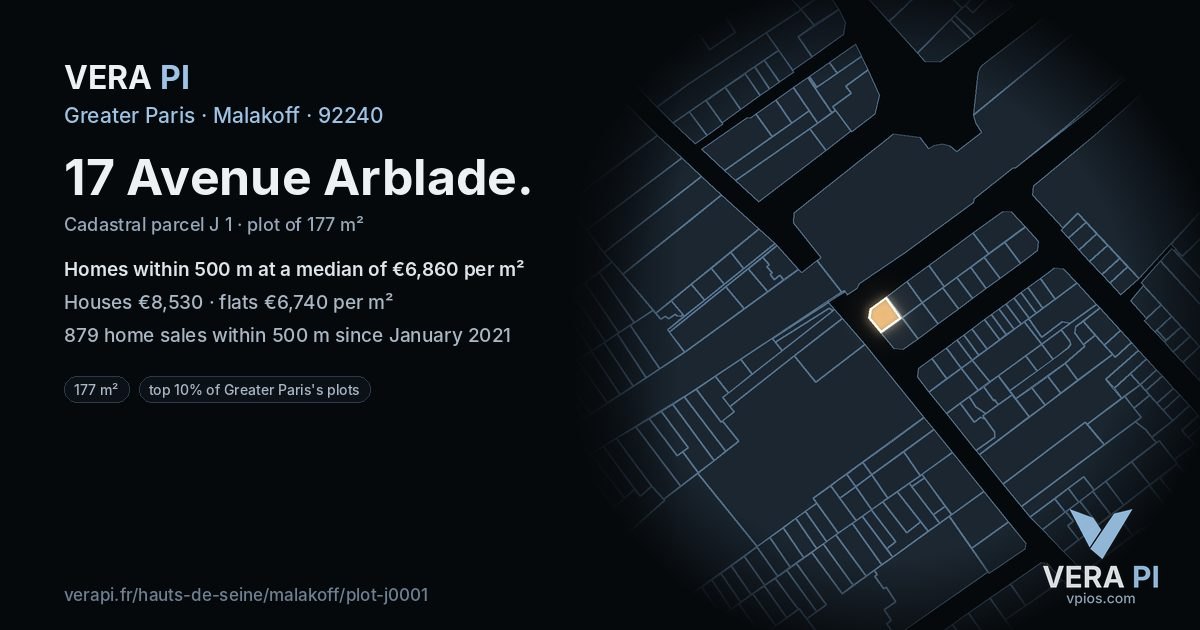 17 Avenue Arblade, Malakoff at night – the plot lit, the parcels around coloured by the prices near them