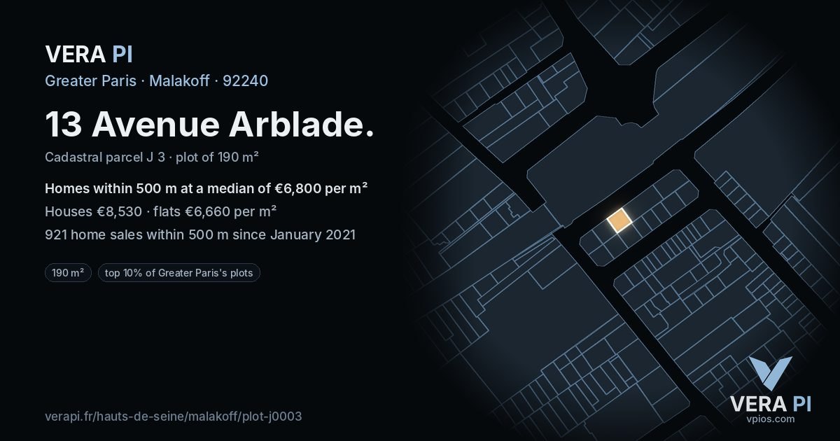 13 Avenue Arblade, Malakoff at night – the plot lit, the parcels around coloured by the prices near them