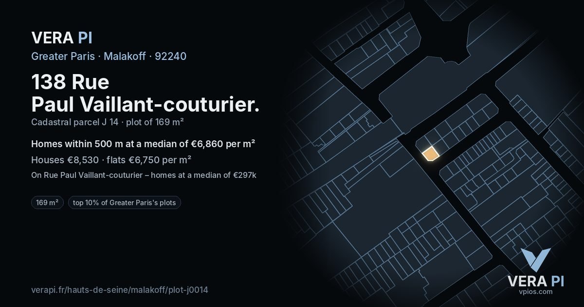 138 Rue Paul Vaillant-couturier, Malakoff at night – the plot lit, the parcels around coloured by the prices near them