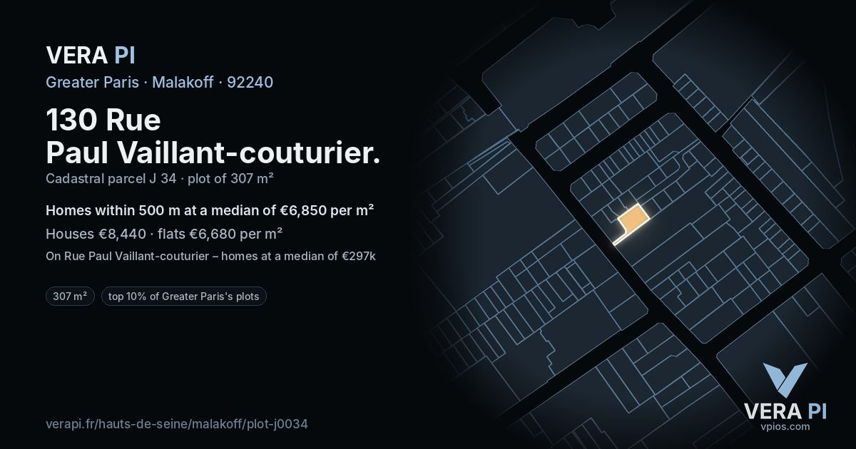 130 Rue Paul Vaillant-couturier, Malakoff at night – the plot lit, the parcels around coloured by the prices near them