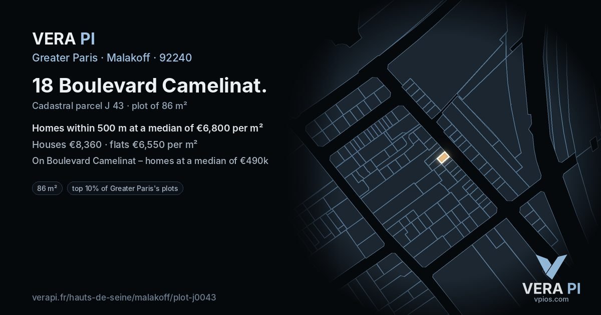 18 Boulevard Camelinat, Malakoff at night – the plot lit, the parcels around coloured by the prices near them
