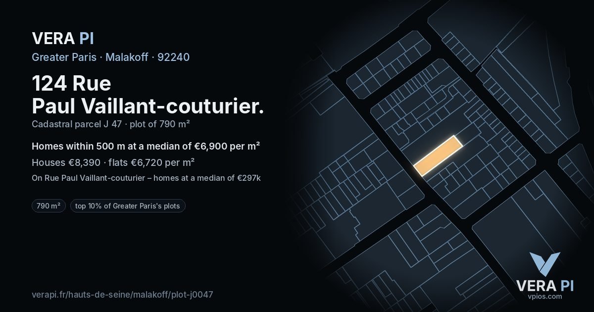 124 Rue Paul Vaillant-couturier, Malakoff at night – the plot lit, the parcels around coloured by the prices near them