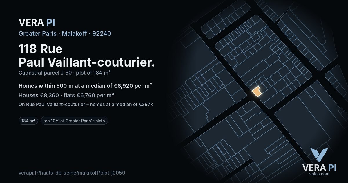 118 Rue Paul Vaillant-couturier, Malakoff at night – the plot lit, the parcels around coloured by the prices near them