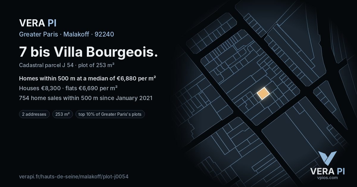 7 bis Villa Bourgeois, Malakoff at night – the plot lit, the parcels around coloured by the prices near them
