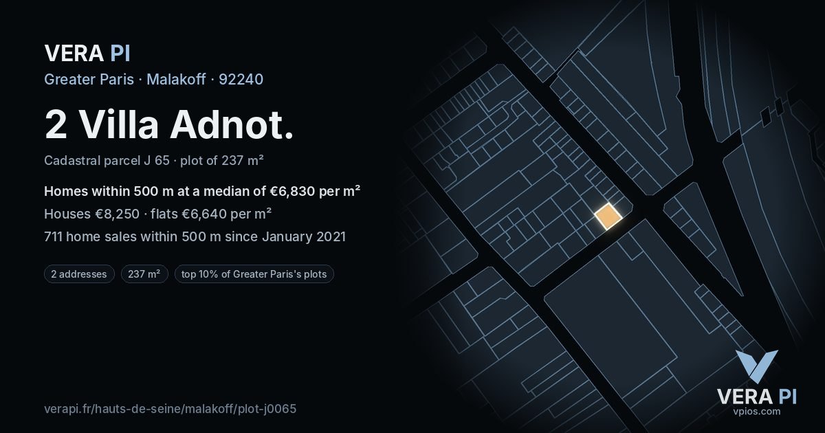 2 Villa Adnot, Malakoff at night – the plot lit, the parcels around coloured by the prices near them