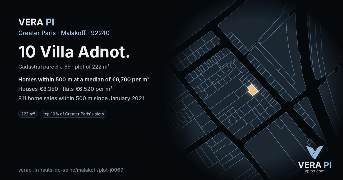 10 Villa Adnot, Malakoff at night – the plot lit, the parcels around coloured by the prices near them