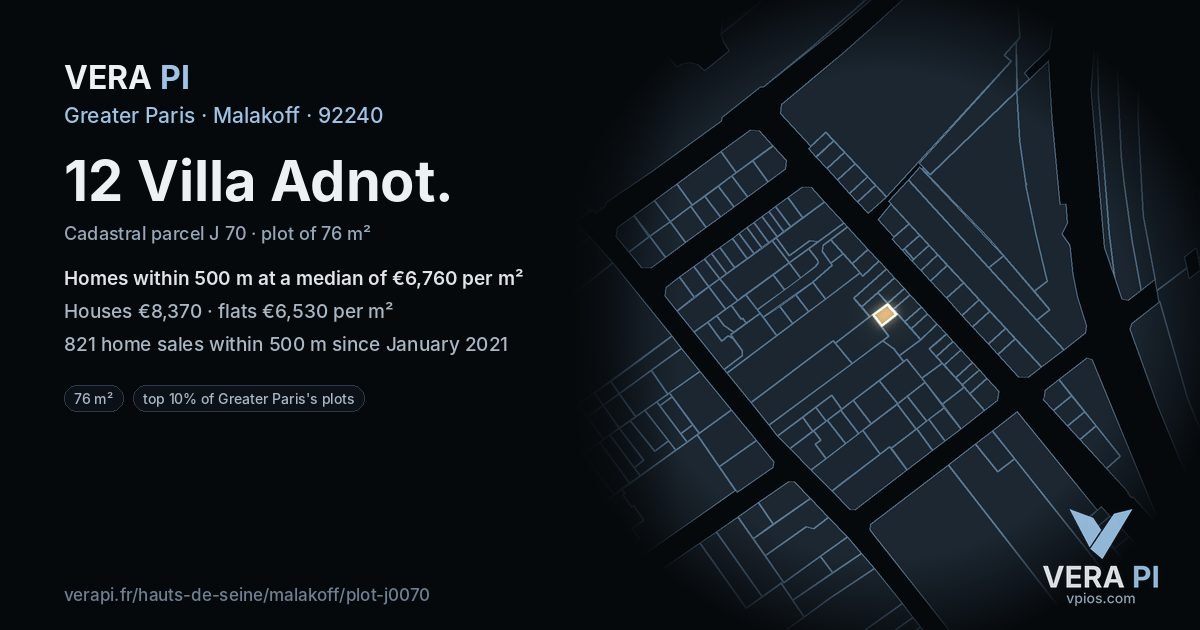 12 Villa Adnot, Malakoff at night – the plot lit, the parcels around coloured by the prices near them