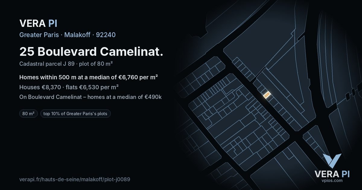 25 Boulevard Camelinat, Malakoff at night – the plot lit, the parcels around coloured by the prices near them