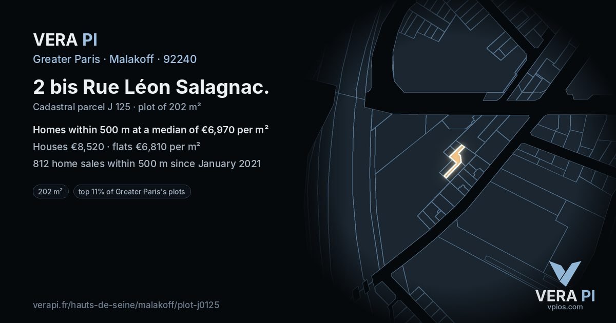 2 bis Rue Léon Salagnac, Malakoff at night – the plot lit, the parcels around coloured by the prices near them