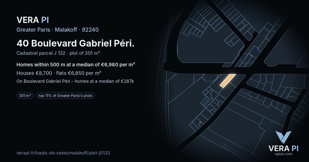 40 Boulevard Gabriel Péri, Malakoff at night – the plot lit, the parcels around coloured by the prices near them
