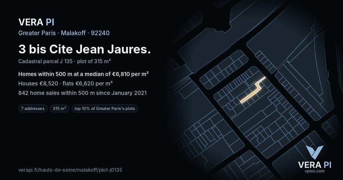 3 bis Cite Jean Jaures, Malakoff at night – the plot lit, the parcels around coloured by the prices near them