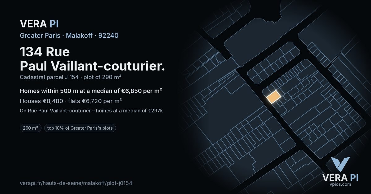 134 Rue Paul Vaillant-couturier, Malakoff at night – the plot lit, the parcels around coloured by the prices near them