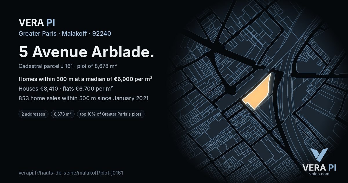 5 Avenue Arblade, Malakoff at night – the plot lit, the parcels around coloured by the prices near them